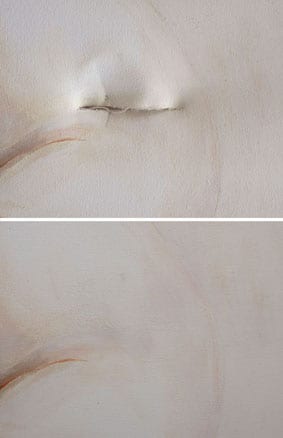 Conservation and restoration of accidental damage to a contemporary work dated1995.