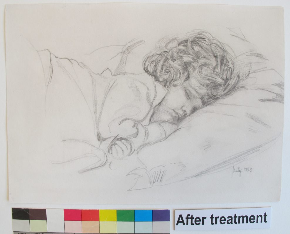Conservation of a pencil drawing of a sleeping child