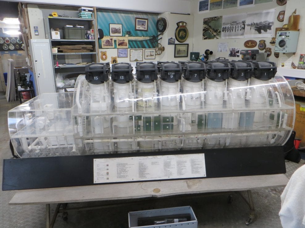 Conservation of model of submarine missile launcher, NMRN