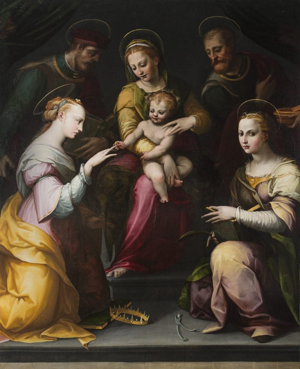 ‘The Mystic Marriage of St. Catherine with St. Apollonia, St. Joseph & St. John the Evangelist’ att. to Francesco Brini (active 1540-1586)