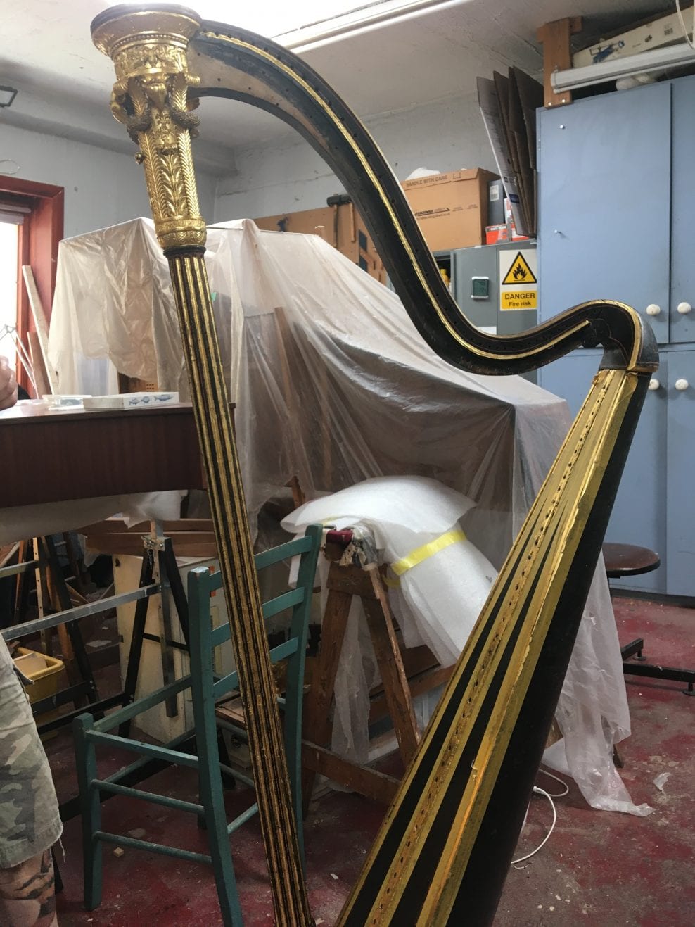 Erhard, 19th Century single action harp – uncovering its original decorative scheme