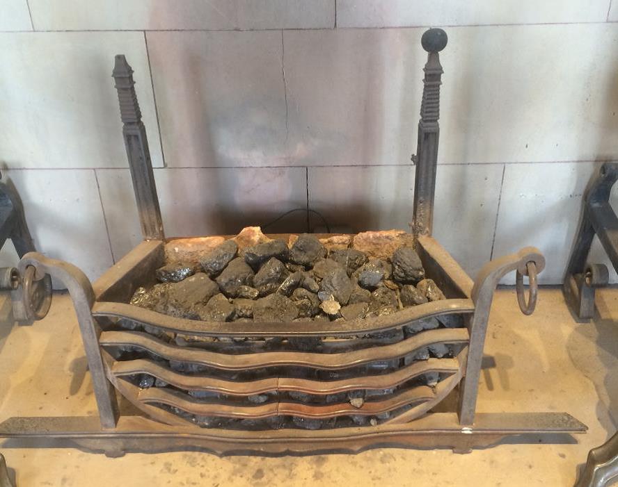 Iron fireplace and firedogs