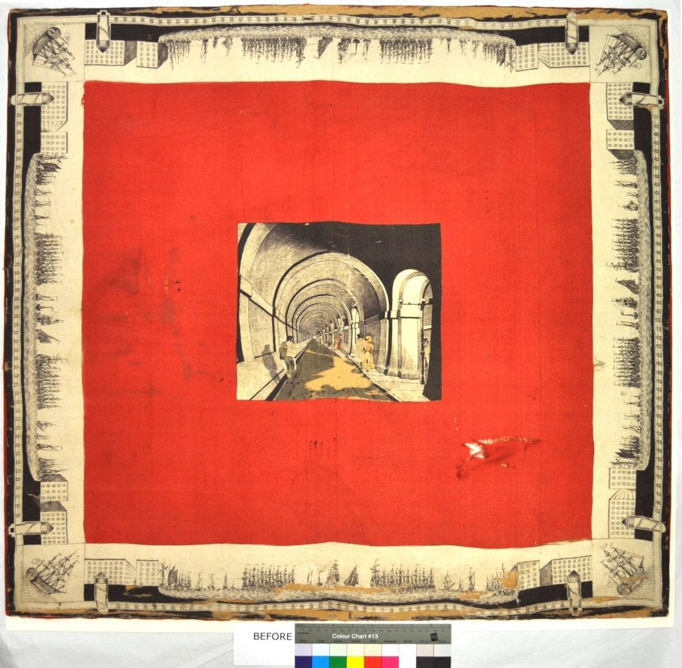 Brunel’s Thames Tunnel commemorative printed silk kerchief