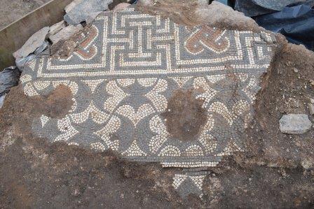 One section of the Leicester mosaic prior to lifting