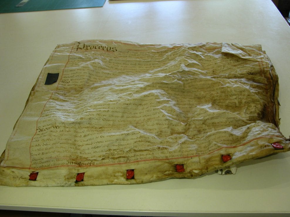 Water damaged parchment documents