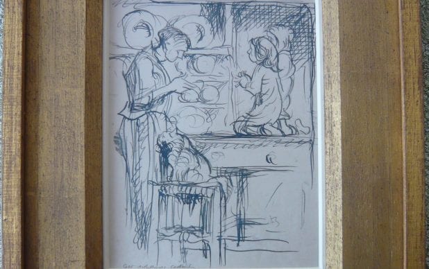 Mary Fedden pencil drawing and a Frank Brangwyn ink sketch