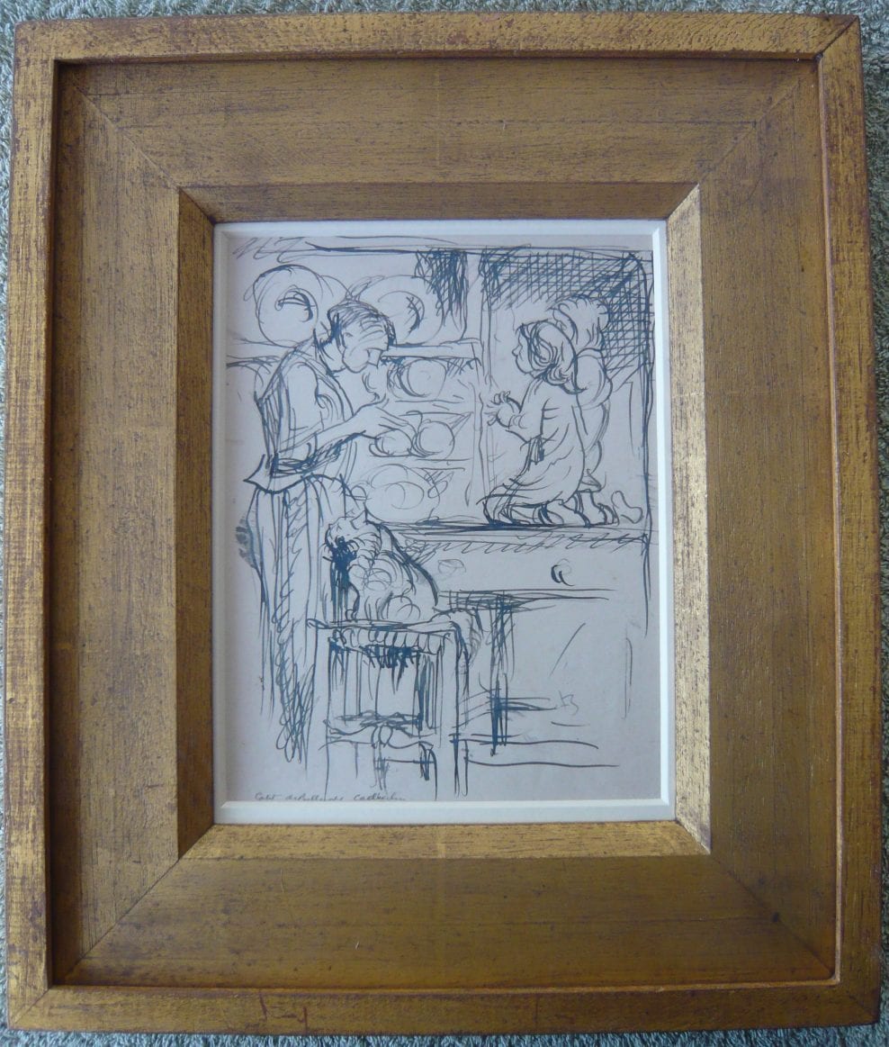 Mary Fedden pencil drawing and a Frank Brangwyn ink sketch