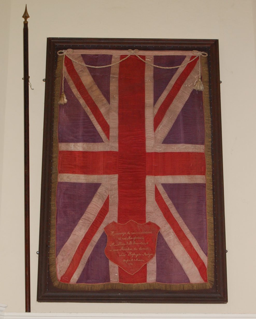 Flag made by Belgian refugees welcomed by Hereford in 1914