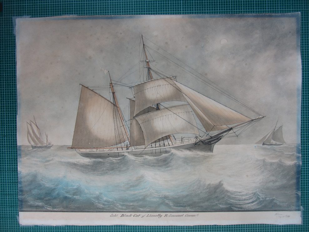 ‘Black Cat’ naive ship painting – conservation & cleaning