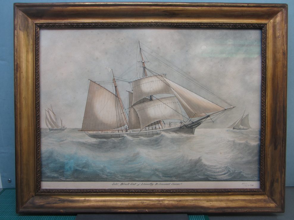 ‘Black Cat’ naive ship painting – conservation & cleaning